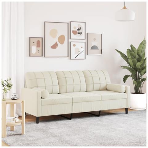 Divano A 3 Posti Con Cuscini Crema 180 Cm In Velluto - Foto 1