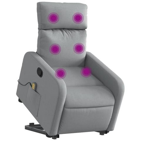 Poltrona Alzapersona Massaggi Reclinabile Grigio Chiaro Tessuto - Foto 3