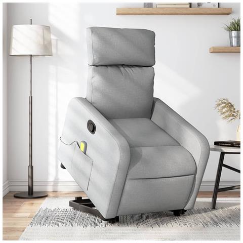 Poltrona Alzapersona Massaggi Reclinabile Grigio Chiaro Tessuto - Foto 1