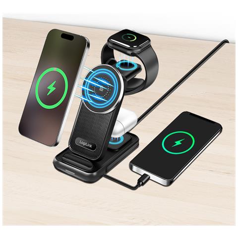 PA0292 Caricabatterie per dispositivi mobili Auricolare, Smartphone, Orologio intelligente Nero dC Carica wireless Ricarica rapida Interno - Foto 2