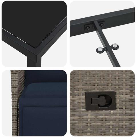 Set da Pranzo da Giardino  7 Pezzi con Cuscini Rattan Grigio, Tavolo da Giardino  Nero 160x80x73 cm Vetro Temperato - Foto 9