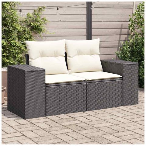 Divano da Giardino con Cuscini a 2 Posti Nero in Polyrattan - Foto 1