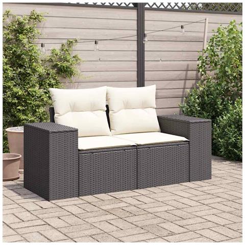 Divano da Giardino con Cuscini a 2 Posti Nero in Polyrattan - Foto 2