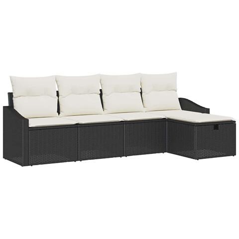 Set Divano da Giardino da 5 Pezzi con Cuscini in Nero Rattan di Qualità - Foto 1