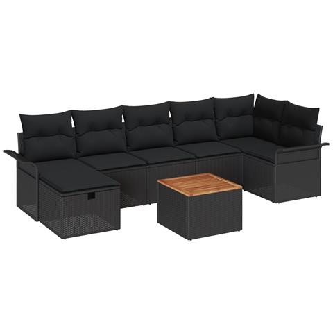 Set Divano Giardino 8 Pezzi con Cuscini Nero Polyrattan - Foto 1