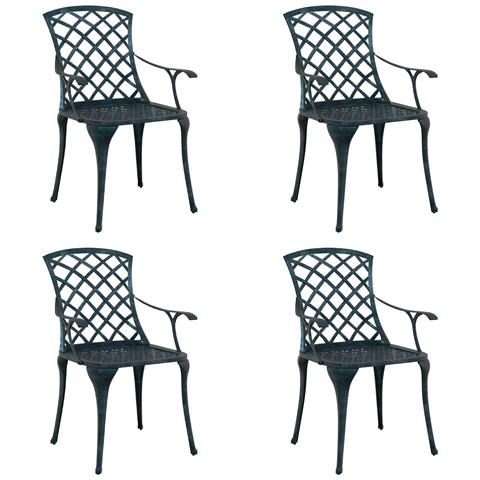 Sedie da giardino  impilabili 4 pezzi Verde in alluminio pressofuso - Foto 1