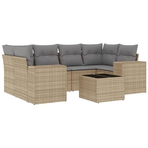Set Divani da Giardino 7 pz con Cuscini Beige in Polyrattan - Foto 1