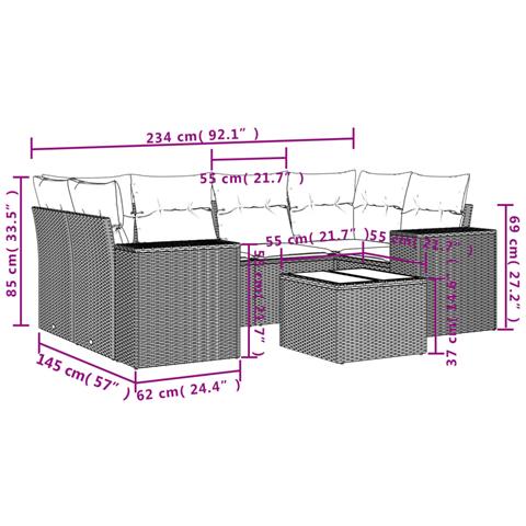 Set Divani da Giardino 7 pz con Cuscini Beige in Polyrattan - Foto 3