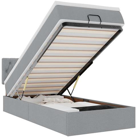 Pouf Letto con Materasso e LED Grigio Chiaro 90x200 cm Tessuto - Foto 1