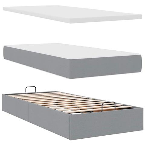 Pouf Letto con Materasso e LED Grigio Chiaro 90x200 cm Tessuto - Foto 9