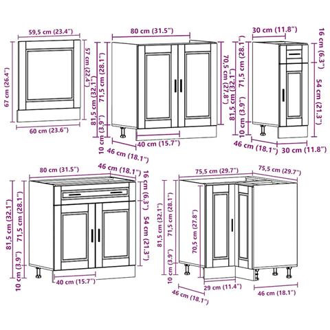 Set Mobili da Cucina 11 pz Porto Legno Antico in Truciolato - Foto 9