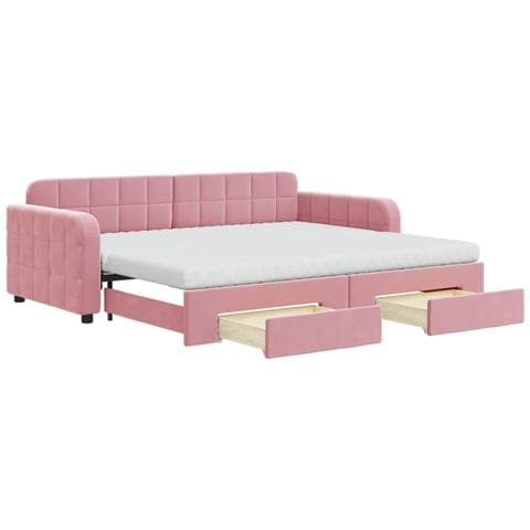 Divano Letto Estraibile con Cassetti Rosa 90x200 cm Velluto - Foto 1