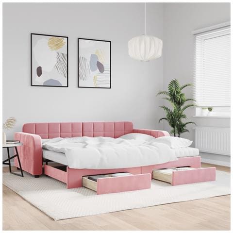 Divano Letto Estraibile con Cassetti Rosa 90x200 cm Velluto - Foto 2