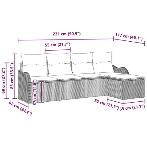 Set Divano da Giardino 5 pcs Nero e crema 231 x 117 x 85 cm - Foto 9