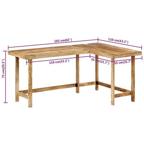 Scrivania 165x110x75 cm in Legno Massello di Mango - Foto 9