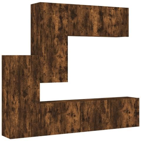Mobili TV a Muro 5pz Rovere Fumo in Legno Multistrato - Foto 1