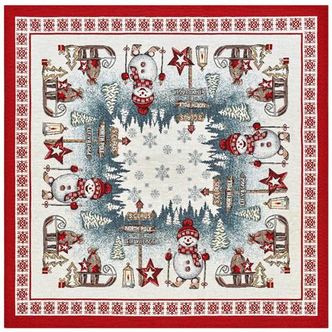 Tovaglia Centrotavola Centrino Tavolo Fantasie Natalizie Cinigliato Piazzato Made Italy 90x90 Polo Nord - Foto 1