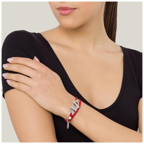 Bracciale In Pelle Rossa Con Chiusura A Lucchetto, Placcato Argento - Foto 2