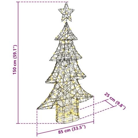 Albero di Natale con 160 LED Bianco caldo 150 cm Rattan - Foto 8
