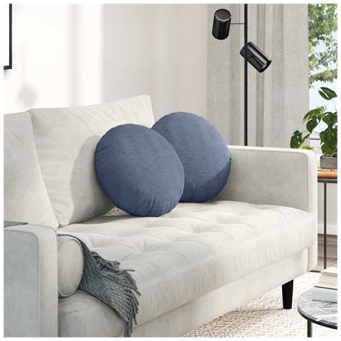 Cuscini per Seduta 2 pcs Blu Ø 40 cm Tessuto in Cords - Foto 2