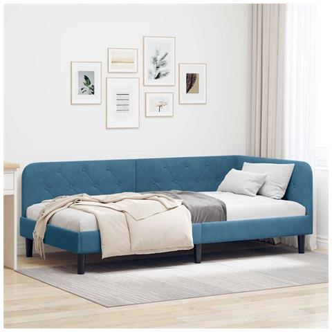 Cornice del letto ad angolo Blu 100 x 200 cm Velluto - Foto 2