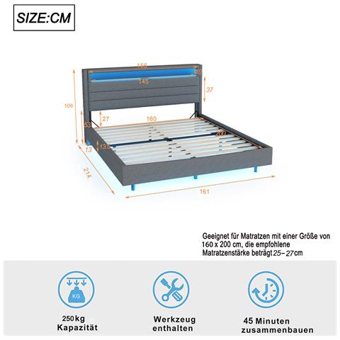 Letto Multifunzionale Con Led, Usb E Testiera Girevole - Foto 3