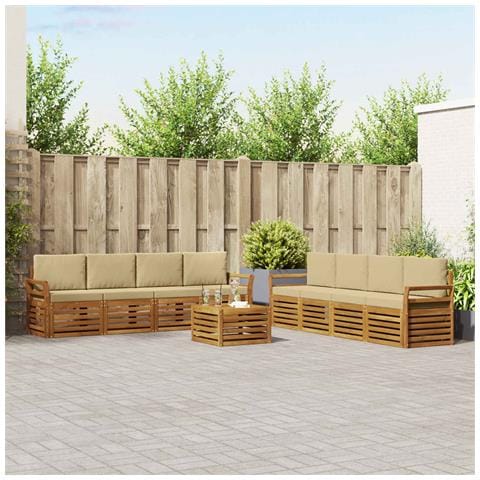 Set divani 9 pcs Naturale e Beige Legno di Acacia Massello - Foto 2