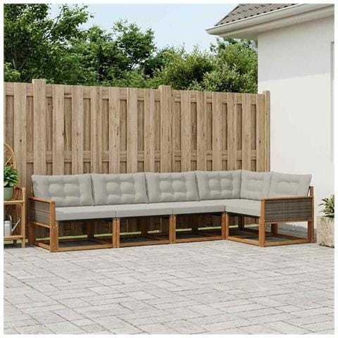 Set di divani da esterno 5 pcs Naturale e Grigio Chiaro - Foto 2