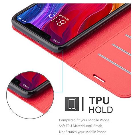 Custodia Compatibile Con Xiaomi Mi 8 In Rosso Carminio - Coperchio Protettiva Con Chiusura Magnetica, Funzione Stand E Tasca Per Le Carte - Foto 8