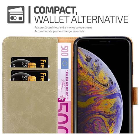 Custodia Compatibile Con Apple Iphone Xs Max In Marrone Cappuccino - Coperchio Protettiva Con Chiusura Magnetica, Funzione Stand E Tasca Per Le Carte - Foto 9