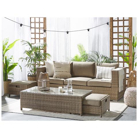 Set Da Giardino In Rattan Sintetico Marrone A 3 Posti Belluno - Foto 18
