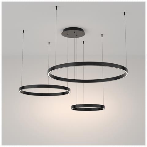Lampadario A Sospensione Moderno Rim Alluminio Nero 3 Luci Led 115w - Foto 6