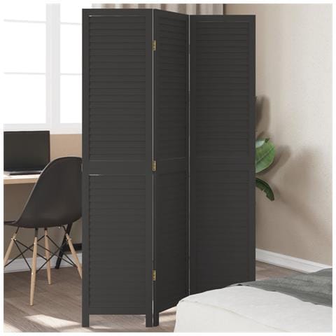 Divisorio Ambienti 3 Pannelli Nero Legno Massello Di Paulownia - Foto 2
