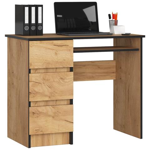 Scrivania per computer A6 sinistro, 3 cassetti, 90x50x77 cm, Colore Quercia Craft - Foto 1