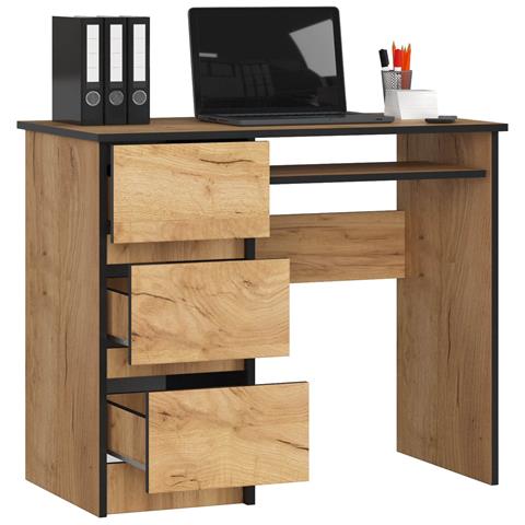 Scrivania per computer A6 sinistro, 3 cassetti, 90x50x77 cm, Colore Quercia Craft - Foto 2