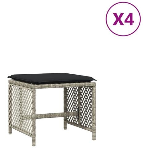 Sgabelli Giardino Cuscini 4pz Grigio Chiaro 41x41x36 Polyrattan - Foto 2
