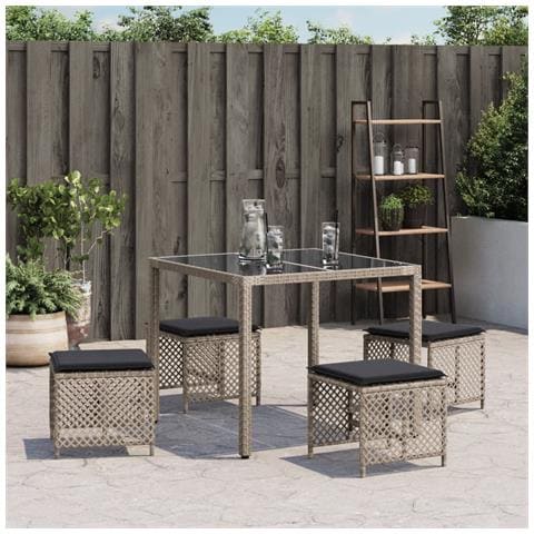 Sgabelli Giardino Cuscini 4pz Grigio Chiaro 41x41x36 Polyrattan - Foto 3