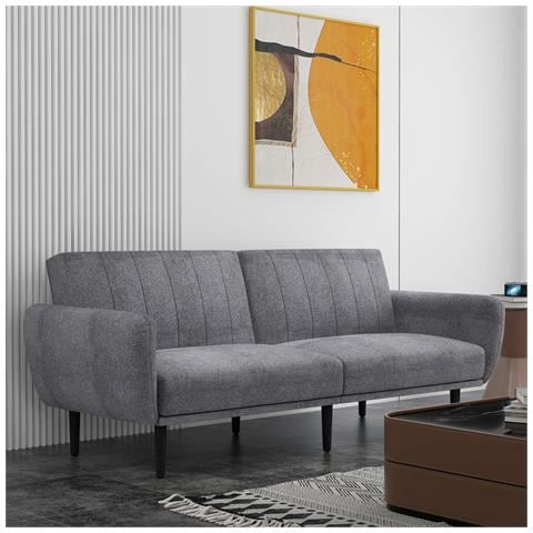 Divano Letto 3 Posti Con Schienale Reclinabile A 3 Livelli In Tessuto, 208x84x82cm, Grigio - Foto 6