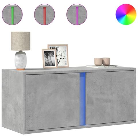 Mobile Tv A Parete Con Luci Led Grigio Cemento 80x31x35 Cm - Foto 2