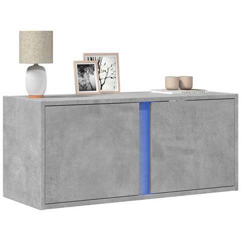 Mobile Tv A Parete Con Luci Led Grigio Cemento 80x31x35 Cm - Foto 1