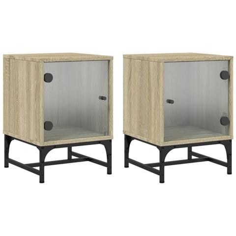 Comodini Con Ante In Vetro 2pz Rovere Sonoma 35x37x50 Cm - Foto 2