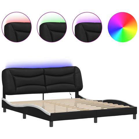 Giroletto con LED senza Materasso Nero e Bianco 180x200 cm - Foto 1