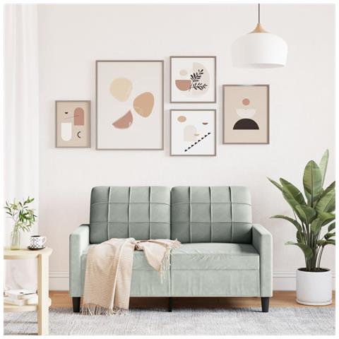 Divano A 2 Posti Grigio Chiaro 120 Cm In Velluto - Foto 3