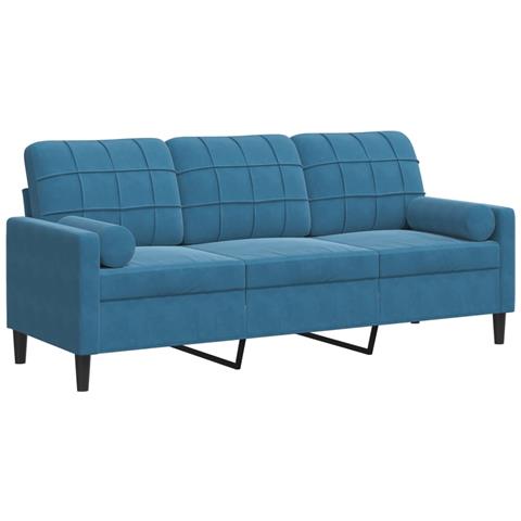 Divano A 3 Posti Con Cuscini Blu 180 Cm In Velluto - Foto 2