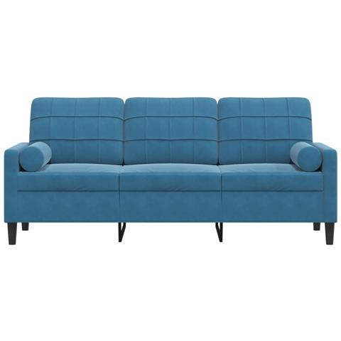 Divano A 3 Posti Con Cuscini Blu 180 Cm In Velluto - Foto 3