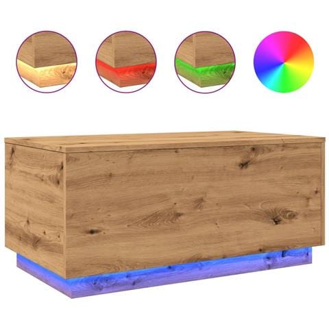 Tavolino Da Salotto Con Luci Led Rovere Artigianale 90x50x40 Cm - Foto 1