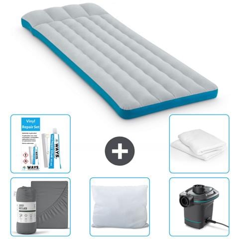 Set Materassino Gonfiabile - 189x72x20 Cm - Blu - Include Accessori Coordinati Cb10 - Foto 1