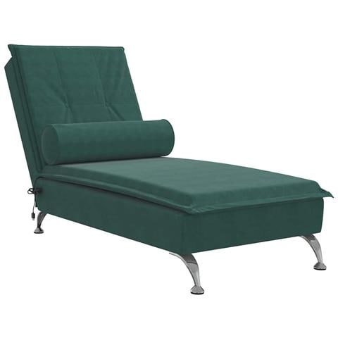 Chaise Longue Massaggi Con Capezzale Verde Scuro In Velluto - Foto 1