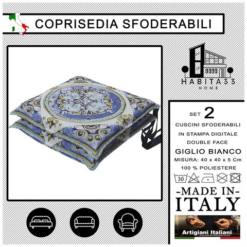 Set 2 Cuscini Per Sedie Cucina Con Laccetti, Stampa Digitale, Copri Sedia Sfoderabili E Lavabili, Made In Italy (2, Giglio Bianco) - Foto 2