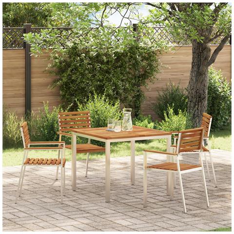 Sedia da giardino impilabile 4 pz Legno massello di acacia e acciaio inossidabile - Foto 2